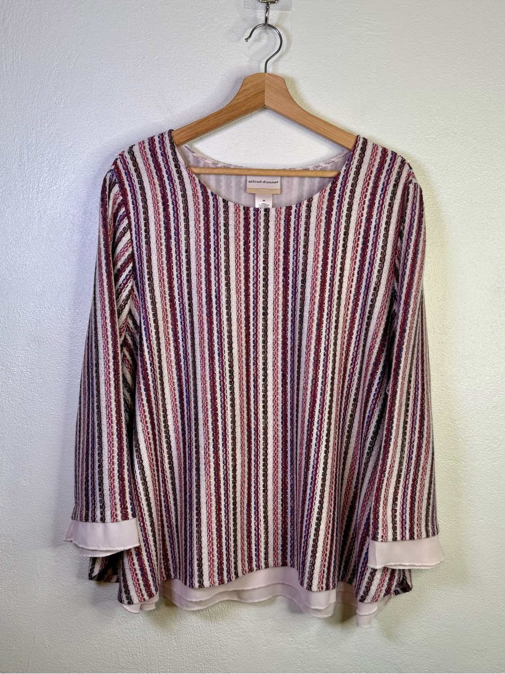 Alfred Dunner Wine Country Metallic Stripe Textured Blouse Women's Plus Size 2X